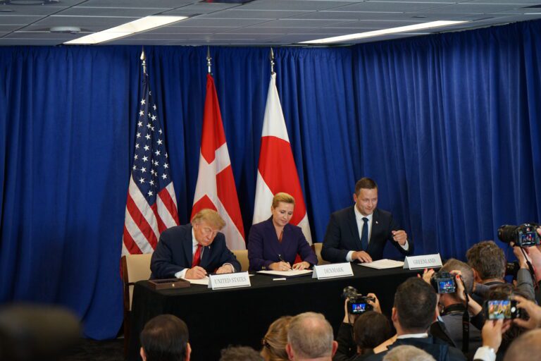 When Trump takes over the press floor to sign his Greenland deal
